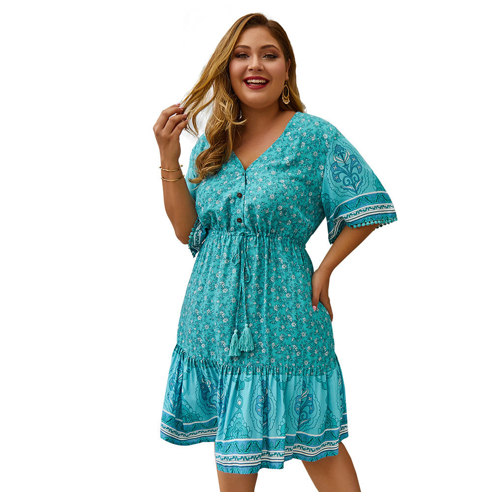 Original Design Cross-border Plus Size Women's Dress Amazon Autumn And Winter New Product Printed Sexy Skirt