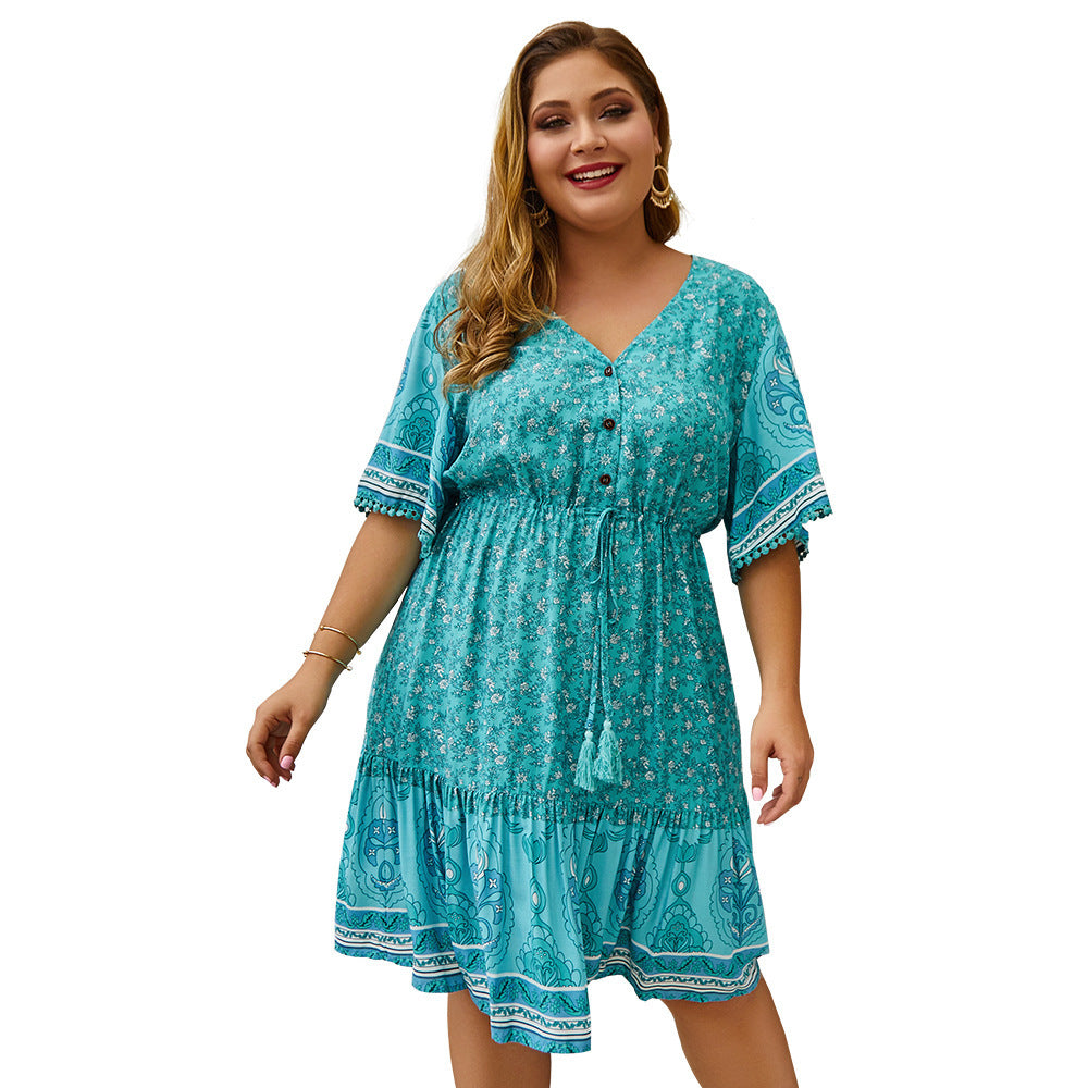 Original Design Cross-border Plus Size Women's Dress Amazon Autumn And Winter New Product Printed Sexy Skirt