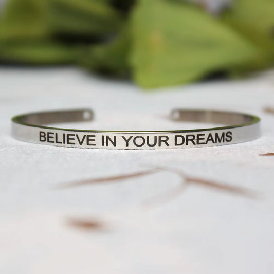 Stainless Steel Bangle Engraved Positive Inspirational Quote Mantra Cuff Titanium Steel Bracelets for Women Men 4Mm Jewelry Gift