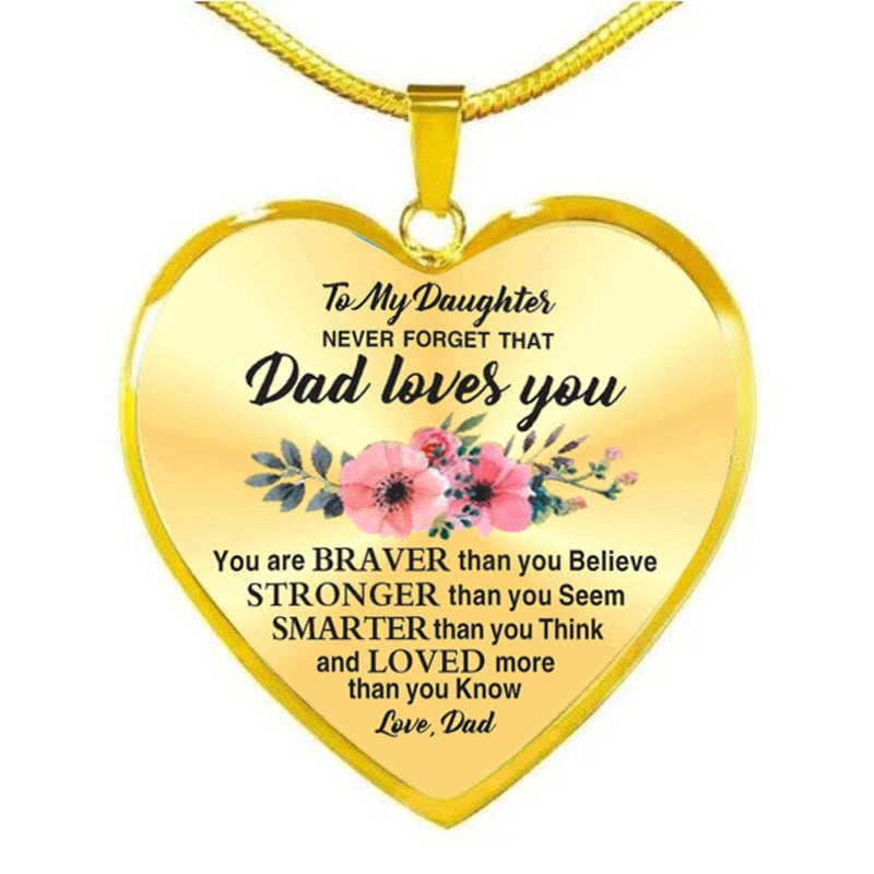 To My Daughter Son Love Mom Dad Flower Heart Pendant Inspirational Necklace