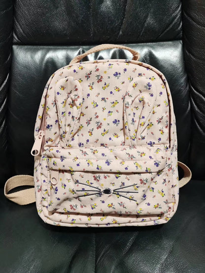 New Cat Floral Cloth Kids Bag, Toddler Animal-Shaped Backpack