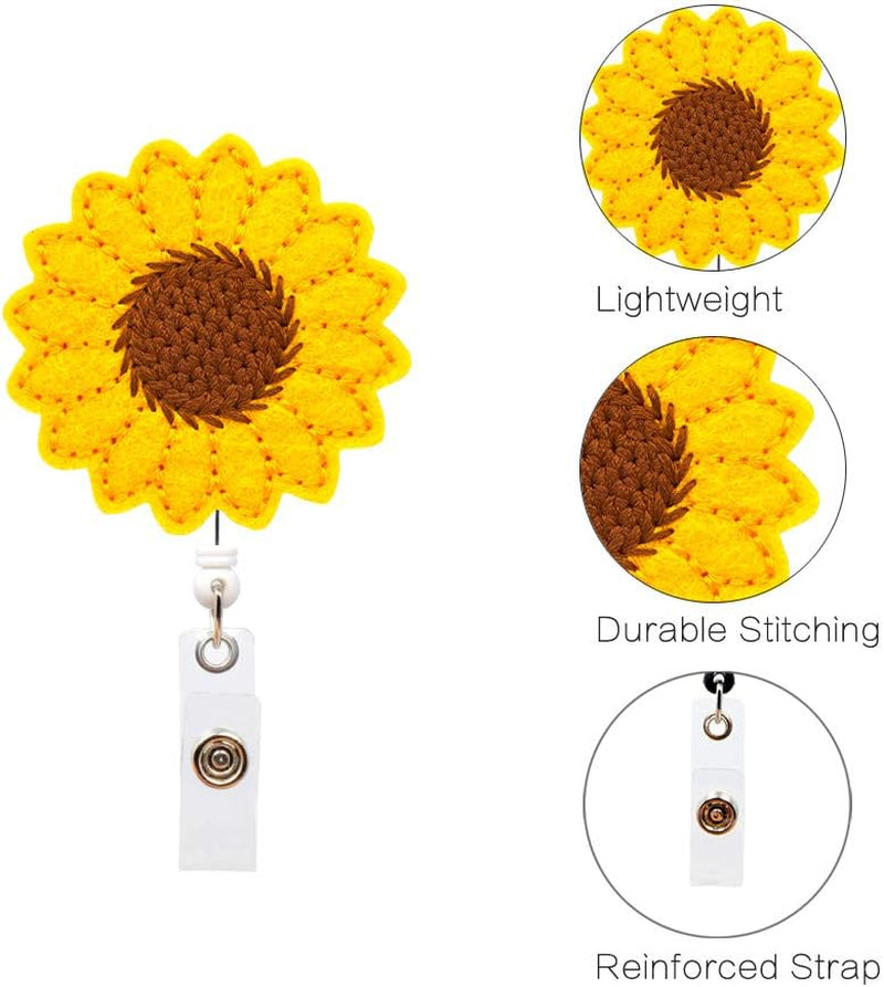 Sunflower Badge Reel Holder, Accurate Stitching, Reinforced Strap, Easy Retracting, Retractable Badge Holder with Alligator Clip, Perfect Gifts for Women Nurse