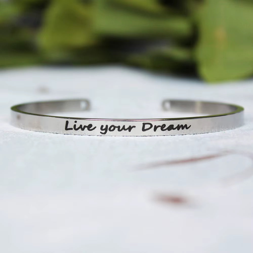 Stainless Steel Bangle Engraved Positive Inspirational Quote Mantra Cuff Titanium Steel Bracelets for Women Men 4Mm Jewelry Gift