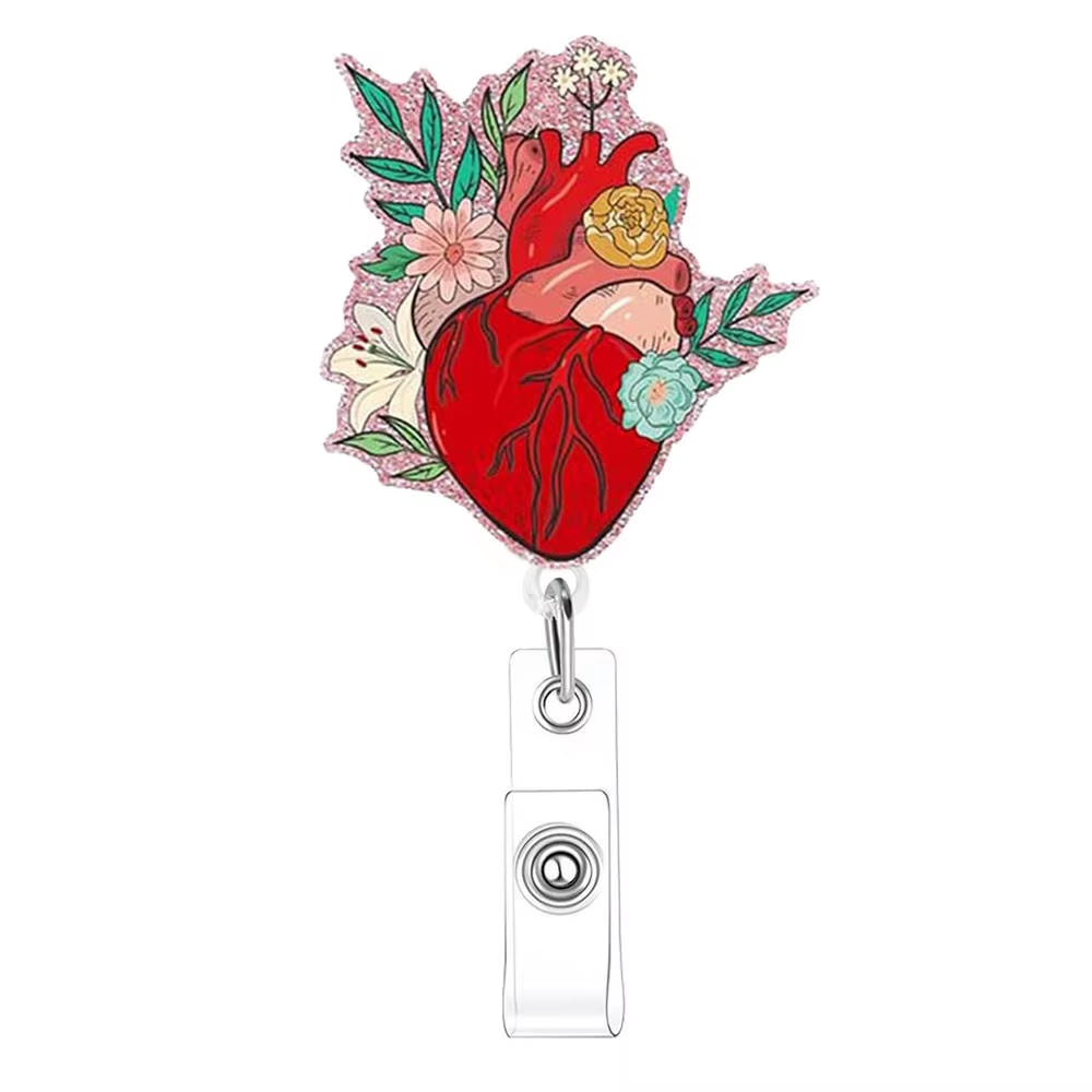 New Arrival Nurse Badge Reels Retractable Badge Holders with Alligator Clip Organ Heart Id Badge Clip for Doctor Nursing Student