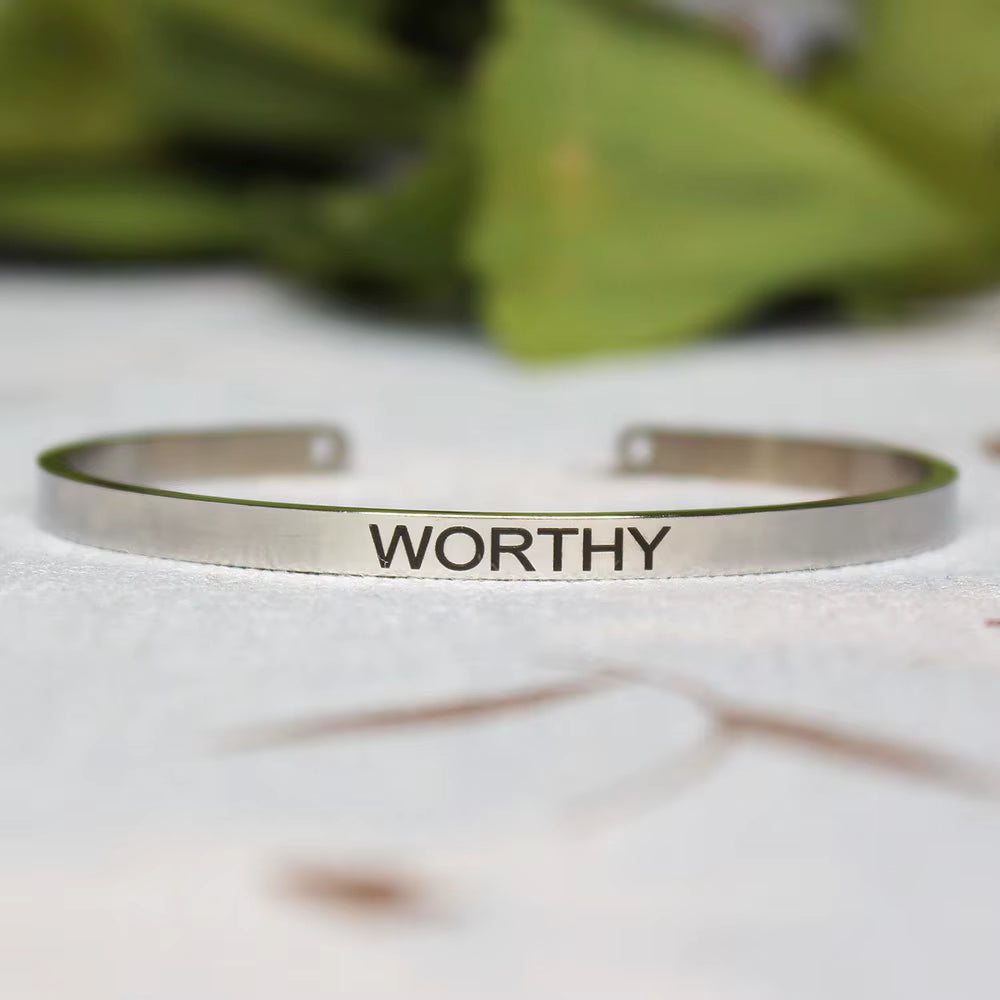 Stainless Steel Bangle Engraved Positive Inspirational Quote Mantra Cuff Titanium Steel Bracelets for Women Men 4Mm Jewelry Gift