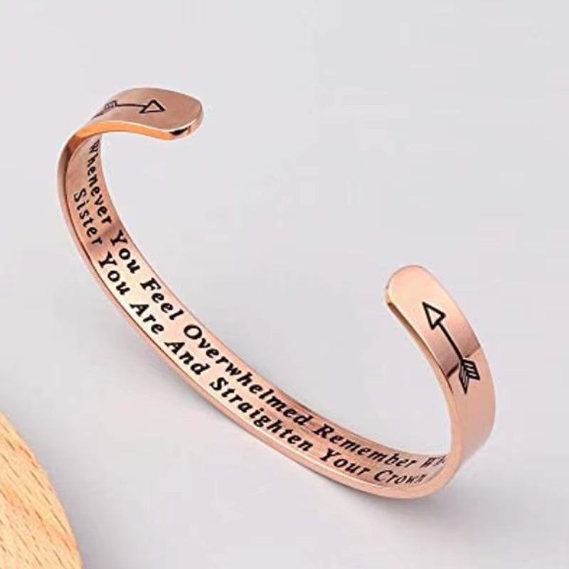 Whenever You Feel Overwhelmed Remember Whose Straighten Your Crown Bracelet, Engraved Inspirational Bangle Gift for Mom Daughter