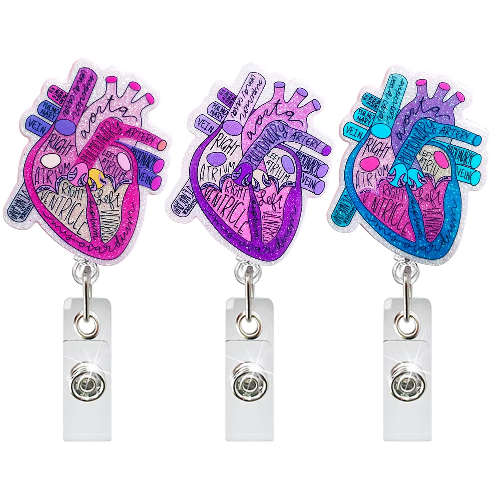 New Arrival Nurse Badge Reels Retractable Badge Holders with Alligator Clip Organ Heart Id Badge Clip for Doctor Nursing Student