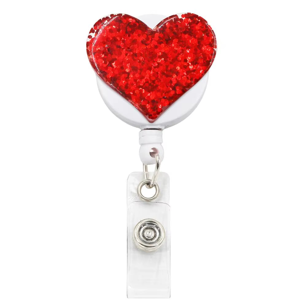 Bling Love Heart Retractable Badge Holder Badge Clips for Nurse ID Badge Reel with Alligator Clip