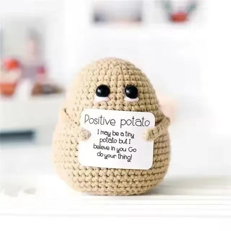 Positive Energy Potato Hug Pocket Mini Handmade Plush Wool Knitting Doll with Card Funny Birthday Gift Home Room Decoration