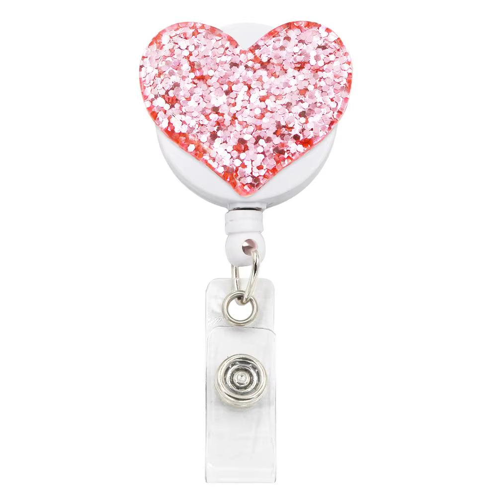 Bling Love Heart Retractable Badge Holder Badge Clips for Nurse ID Badge Reel with Alligator Clip