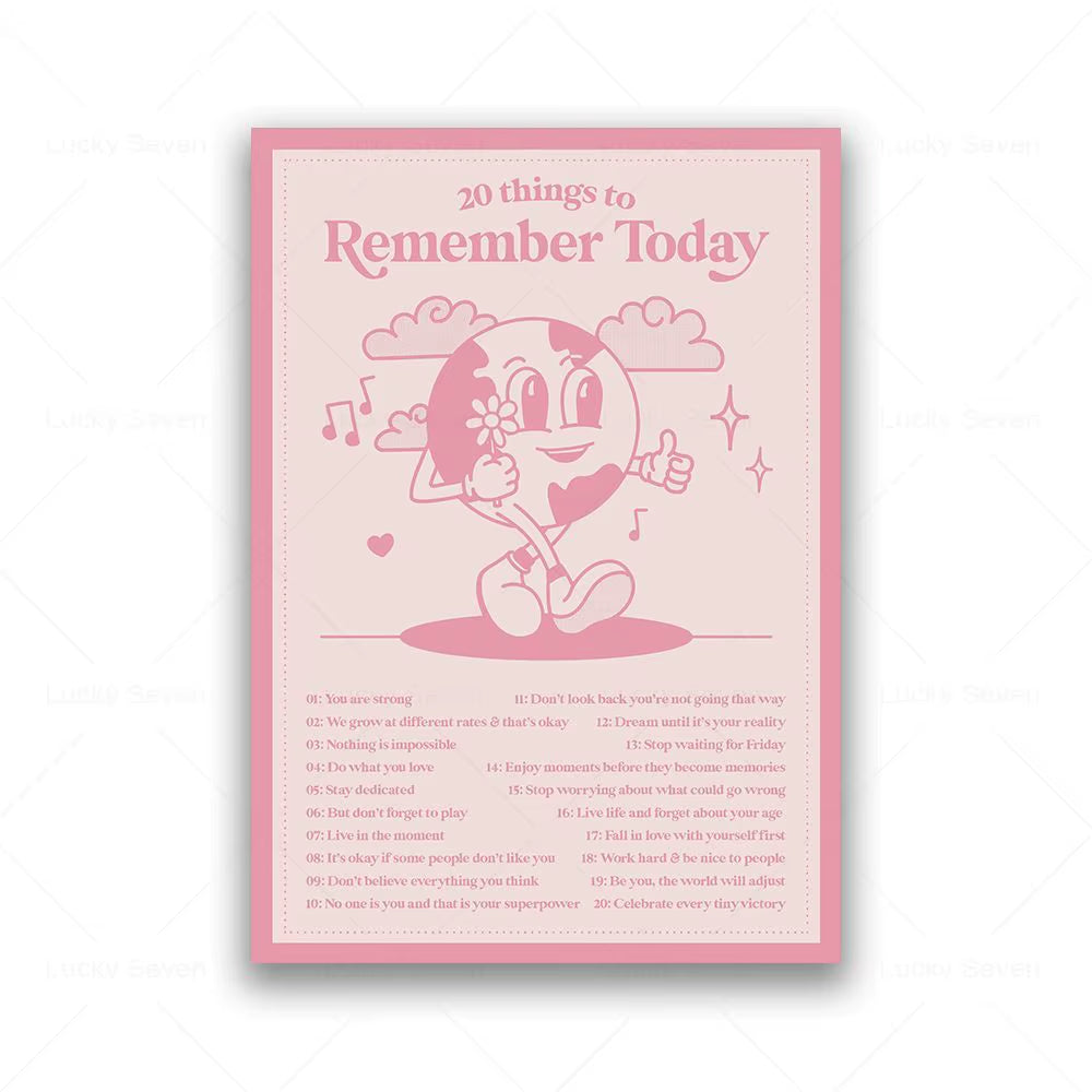 20 Things to Remember Today Canvas Painting Cartoon Positive Motivational Quotes Poster Retro Print Living Room Home Wall Decor