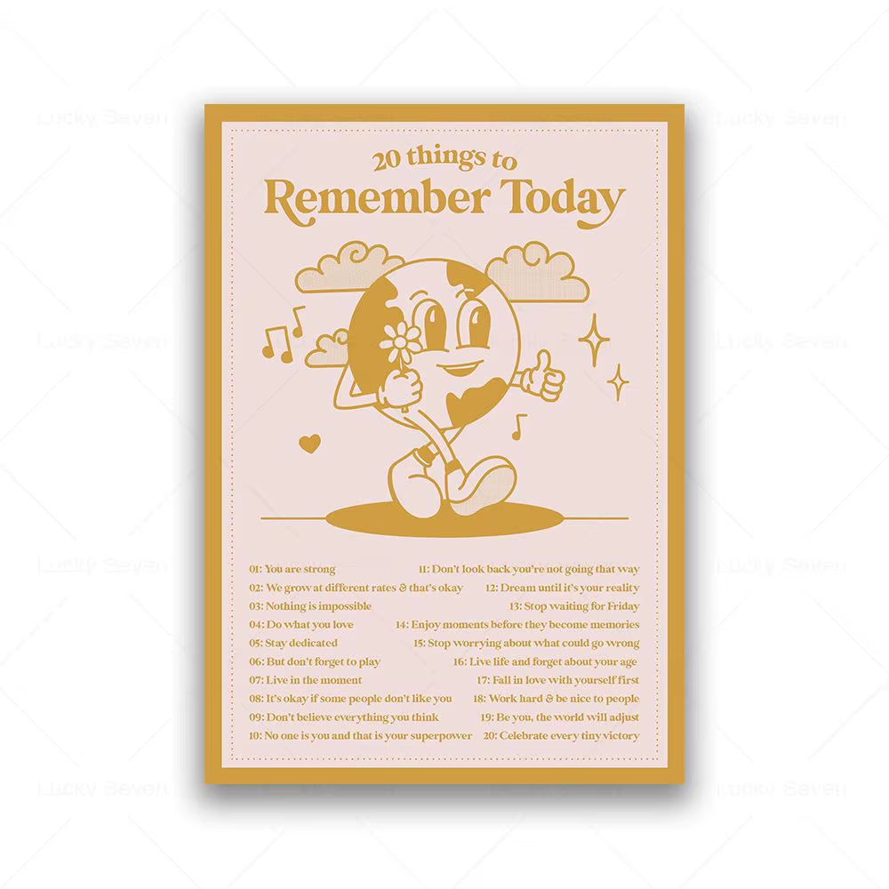 20 Things to Remember Today Canvas Painting Cartoon Positive Motivational Quotes Poster Retro Print Living Room Home Wall Decor