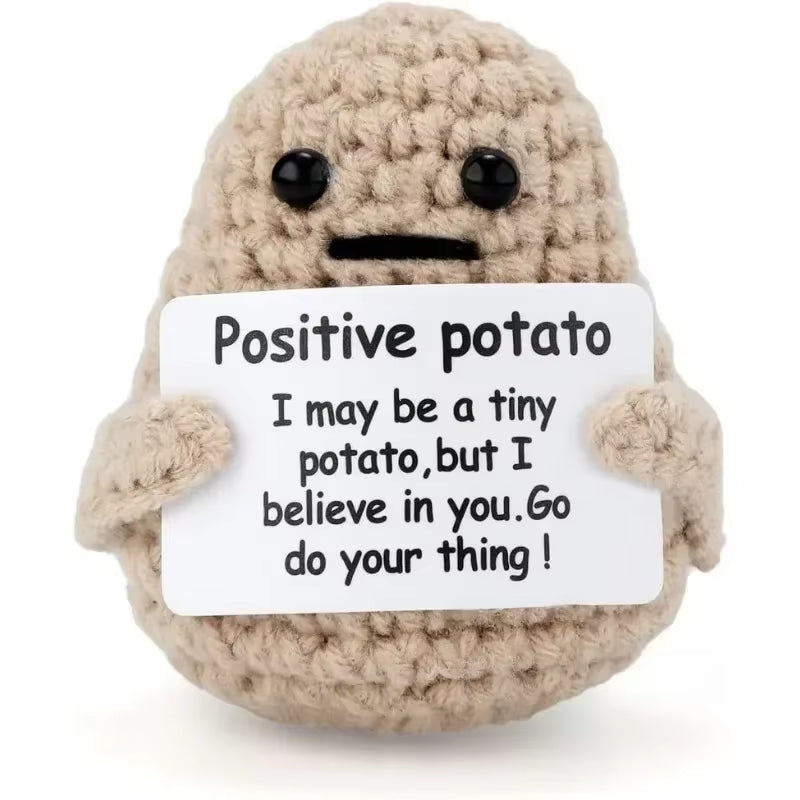 Positive Energy Potato Hug Pocket Mini Handmade Plush Wool Knitting Doll with Card Funny Birthday Gift Home Room Decoration