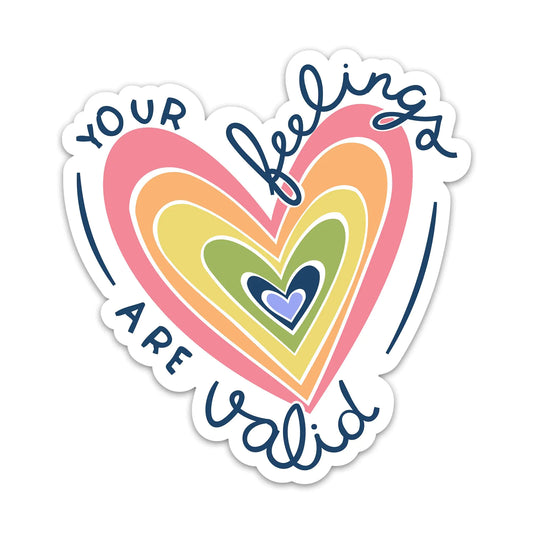 (3PCs) Your Feelings are Valid Sticker Colorful Heart Mental Health Awareness Waterproof Vinyl Stickers for Laptop Water Bottle Tumbler Phone Self Care Decals for Adults Teens (3 Inches)