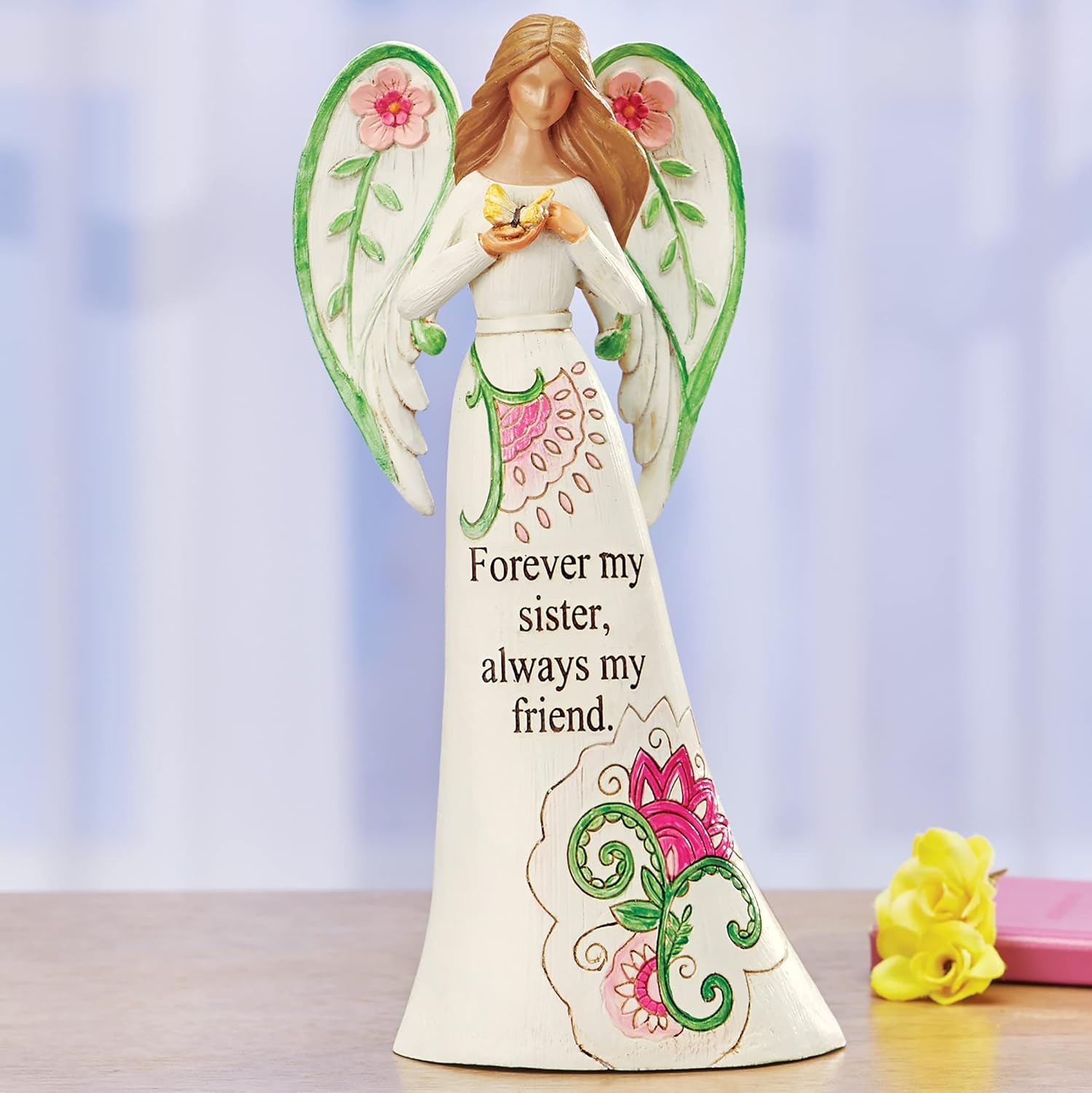 Floral Tabletop Angel Figurine with Sentiment Saying