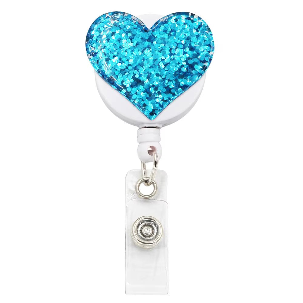 Bling Love Heart Retractable Badge Holder Badge Clips for Nurse ID Badge Reel with Alligator Clip