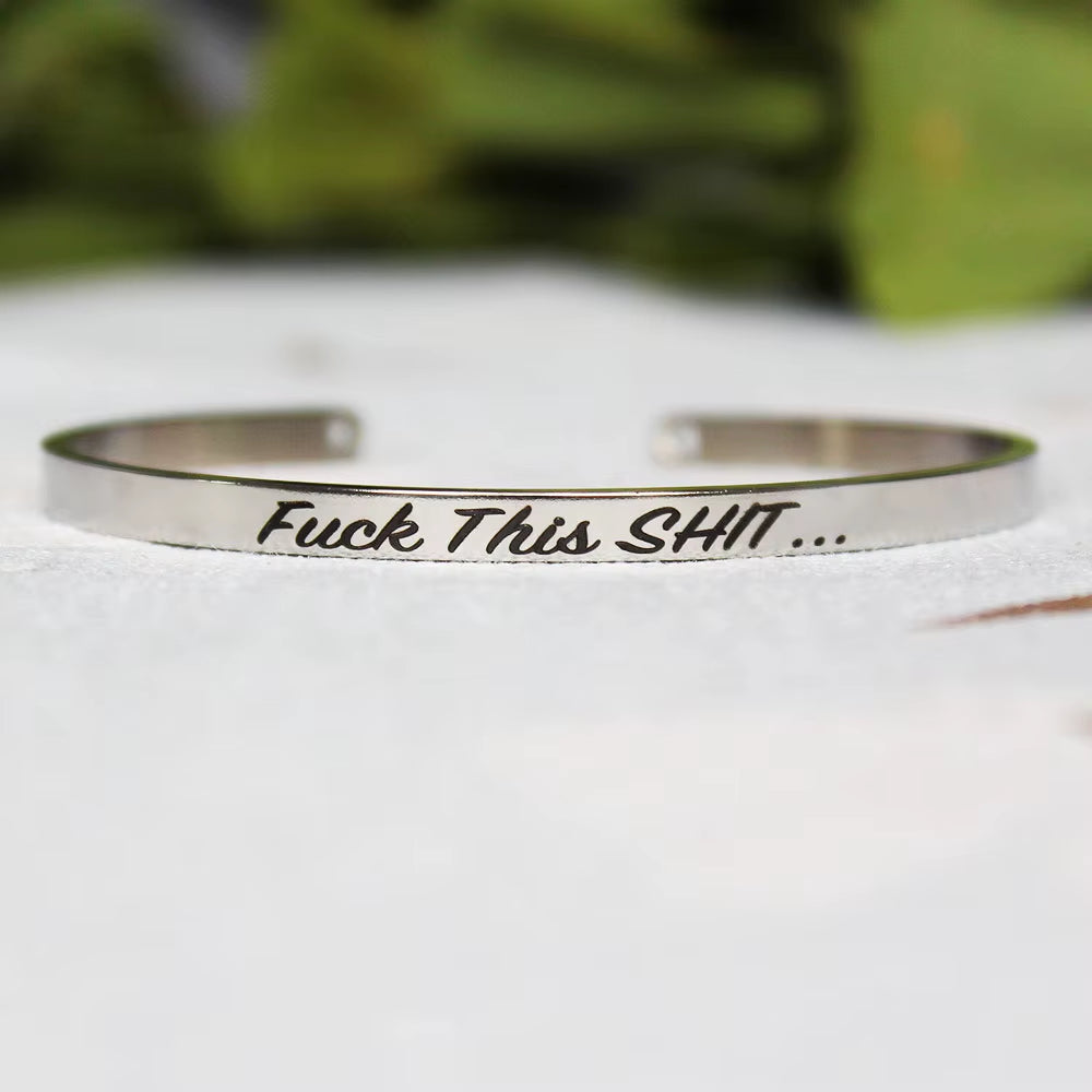 Stainless Steel Bangle Engraved Positive Inspirational Quote Mantra Cuff Titanium Steel Bracelets for Women Men 4Mm Jewelry Gift