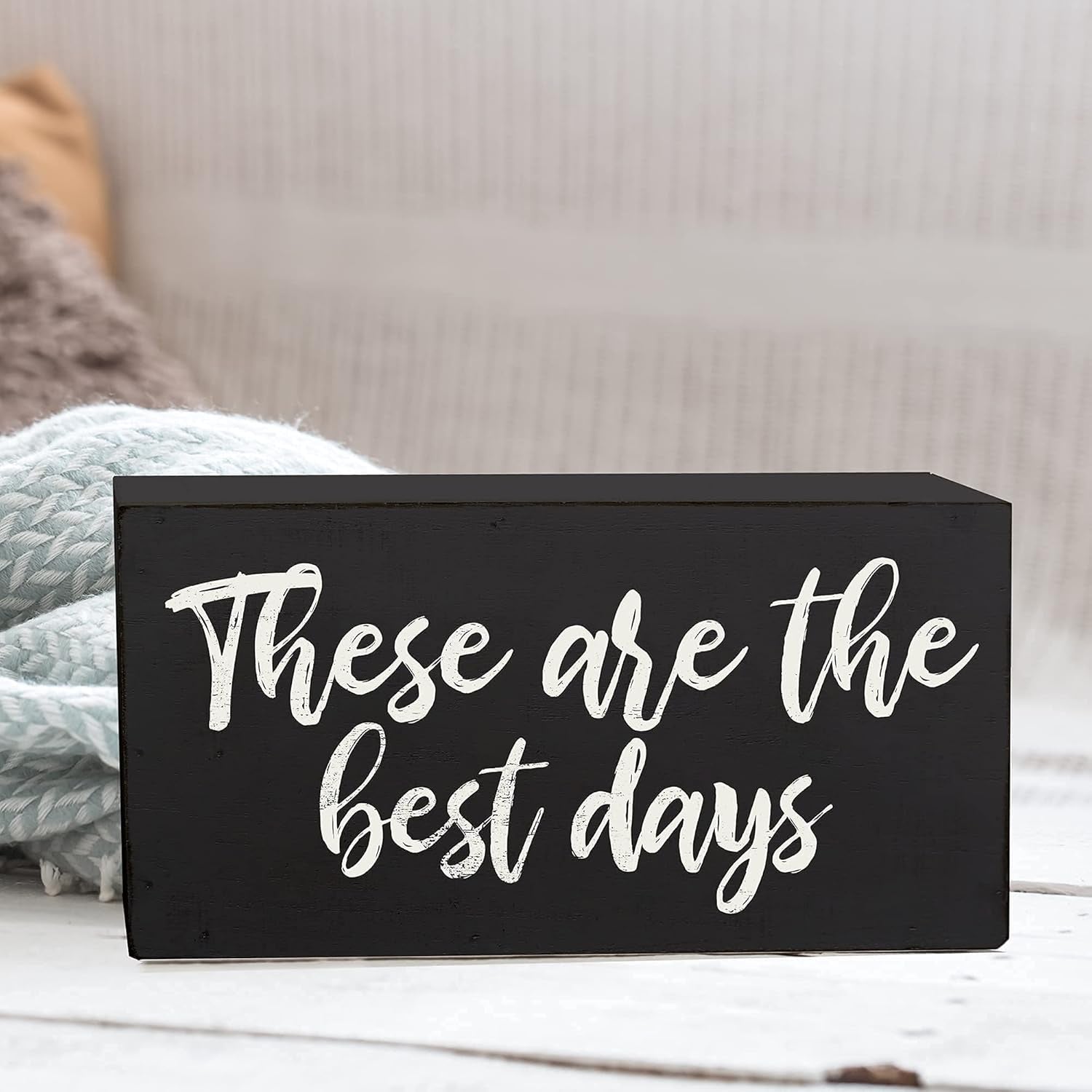 Wood Block Décor “These Are the Best Days” - Inspirational Wood Sign from Size 10" X 5" X 2” Wall or Tabletop Decor - One Small Positive Thought Every Morning