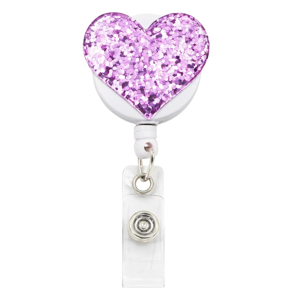 Bling Love Heart Retractable Badge Holder Badge Clips for Nurse ID Badge Reel with Alligator Clip