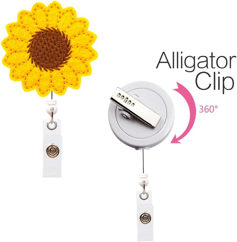 Sunflower Badge Reel Holder, Accurate Stitching, Reinforced Strap, Easy Retracting, Retractable Badge Holder with Alligator Clip, Perfect Gifts for Women Nurse