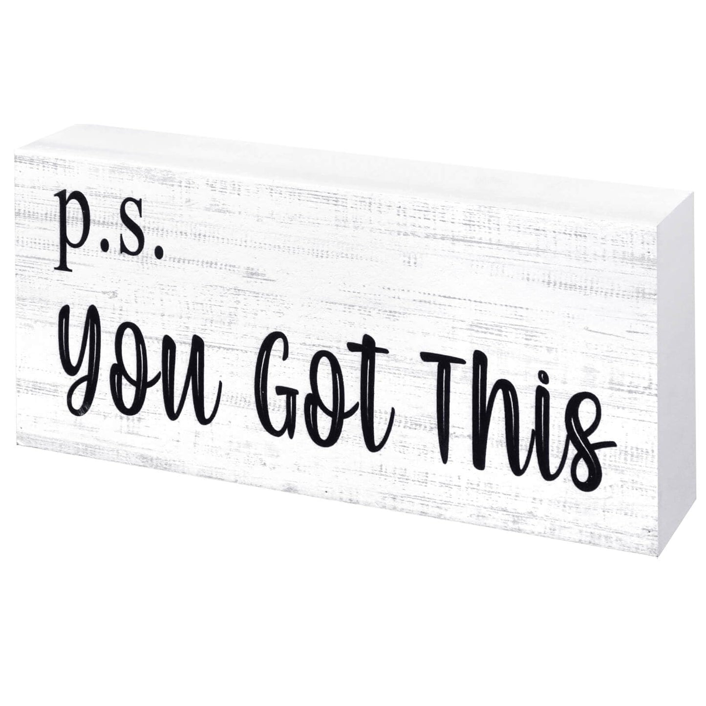 Esur Motivational Home Office Desk Black Decor - Farmhouse Wooden Box Sign Gift for Women - P.S. You Got This