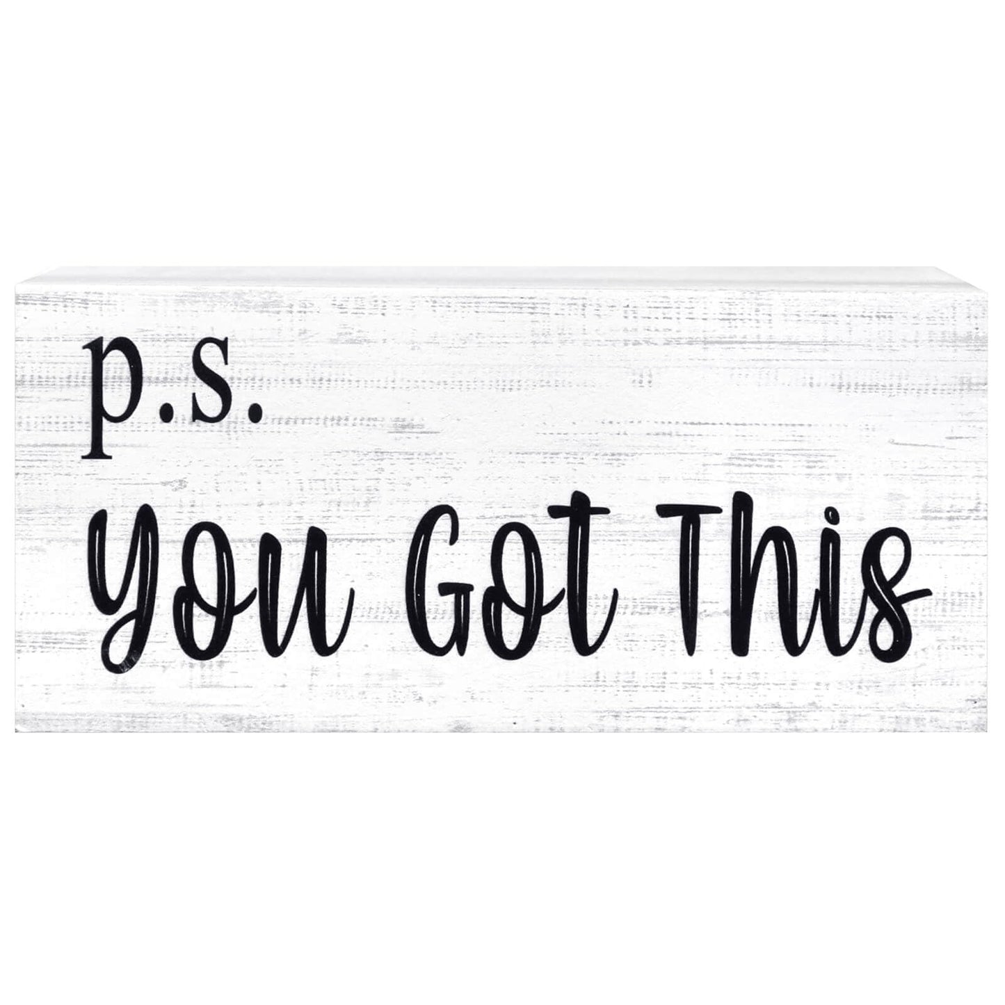 Esur Motivational Home Office Desk Black Decor - Farmhouse Wooden Box Sign Gift for Women - P.S. You Got This