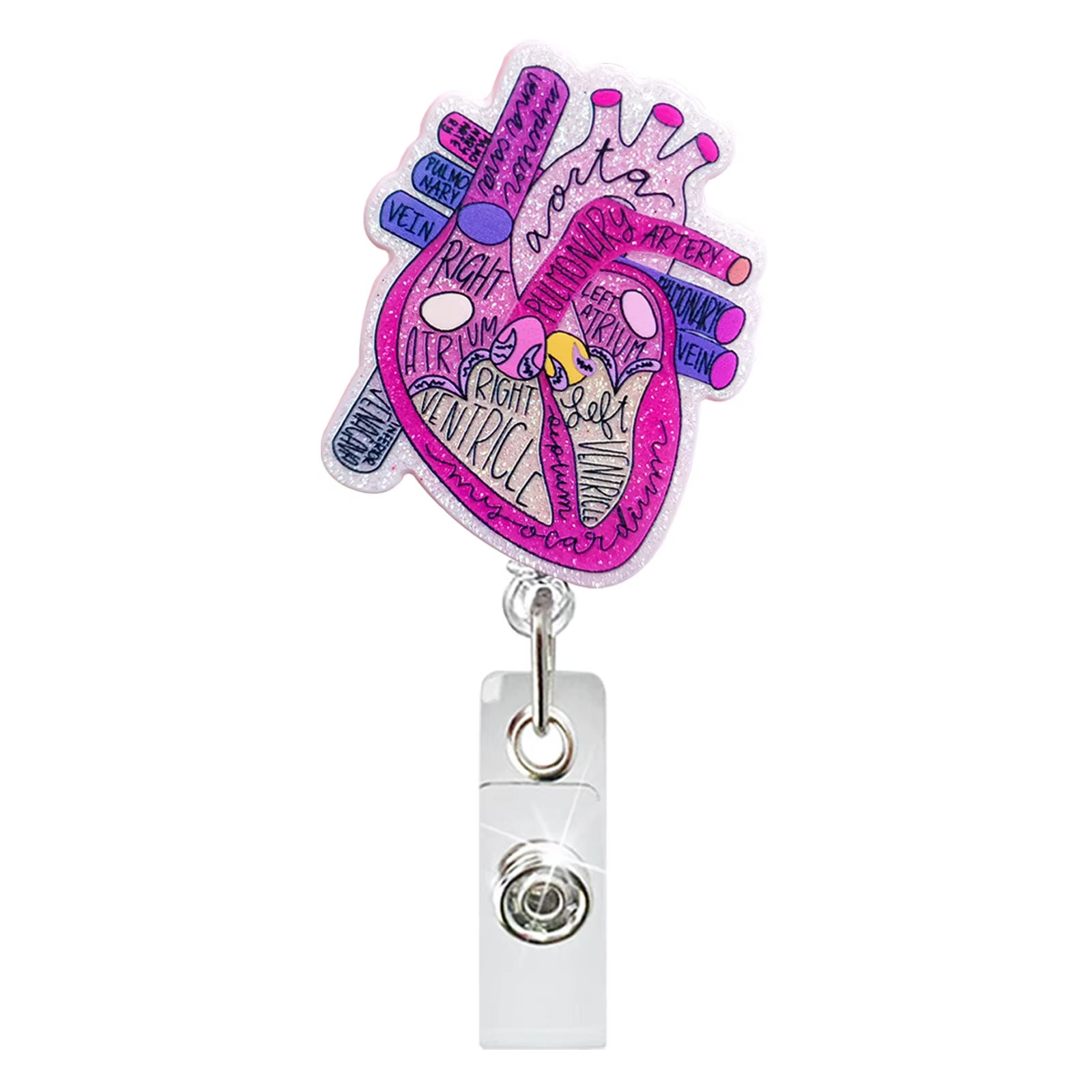 New Arrival Nurse Badge Reels Retractable Badge Holders with Alligator Clip Organ Heart Id Badge Clip for Doctor Nursing Student