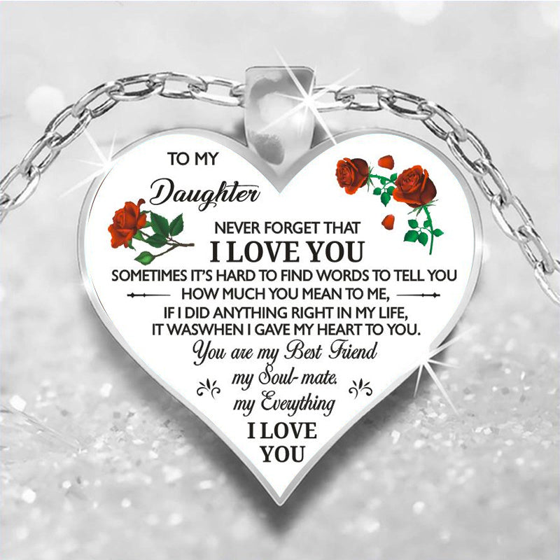 Cute To My Daughter Flower Heart Pendant Inspirational Necklace