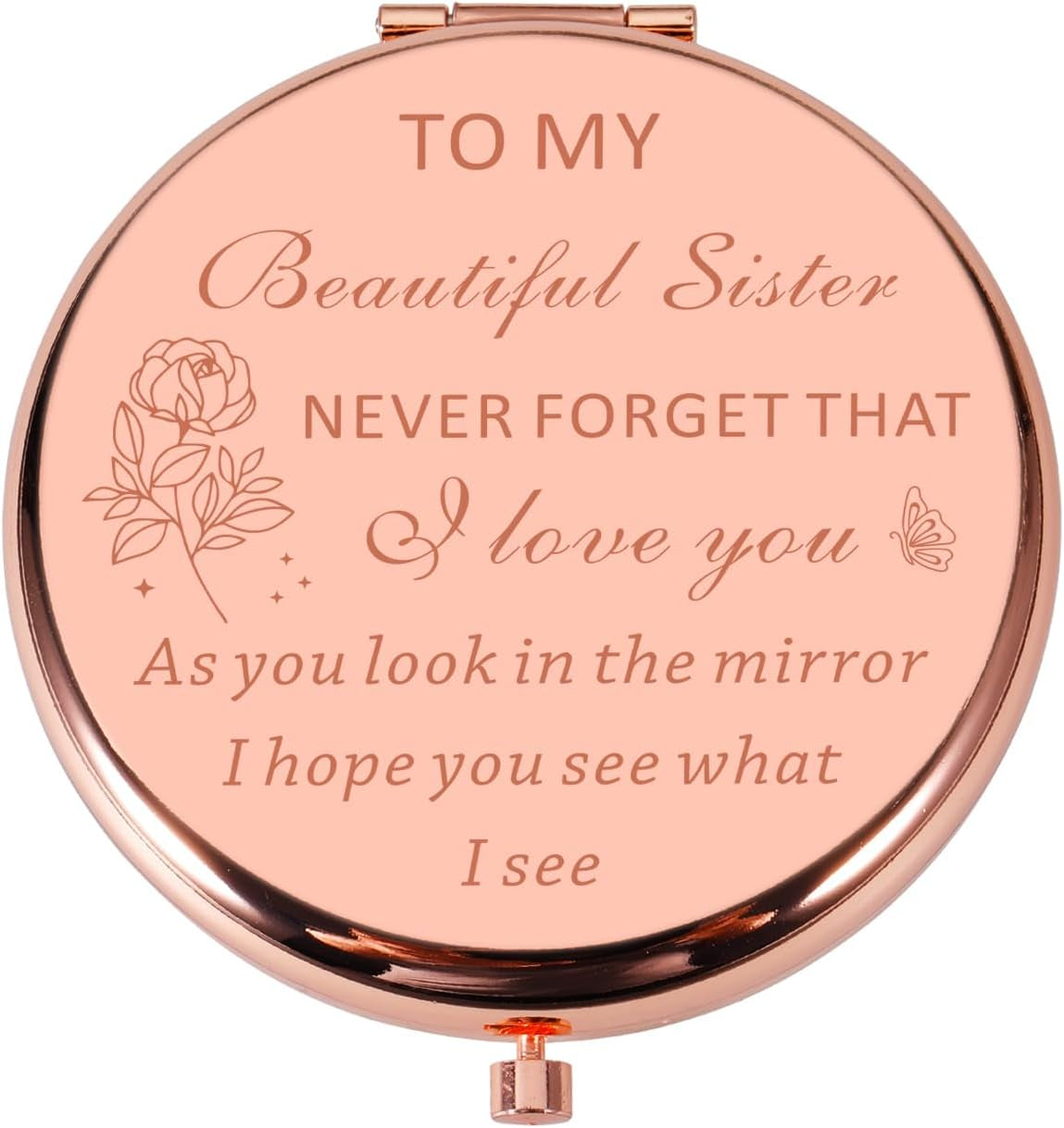 Rose Gold Compact round Mirror, Tabletop Mount, Perfect Sister/Bff Gift, 2.8"L X 2.6"W