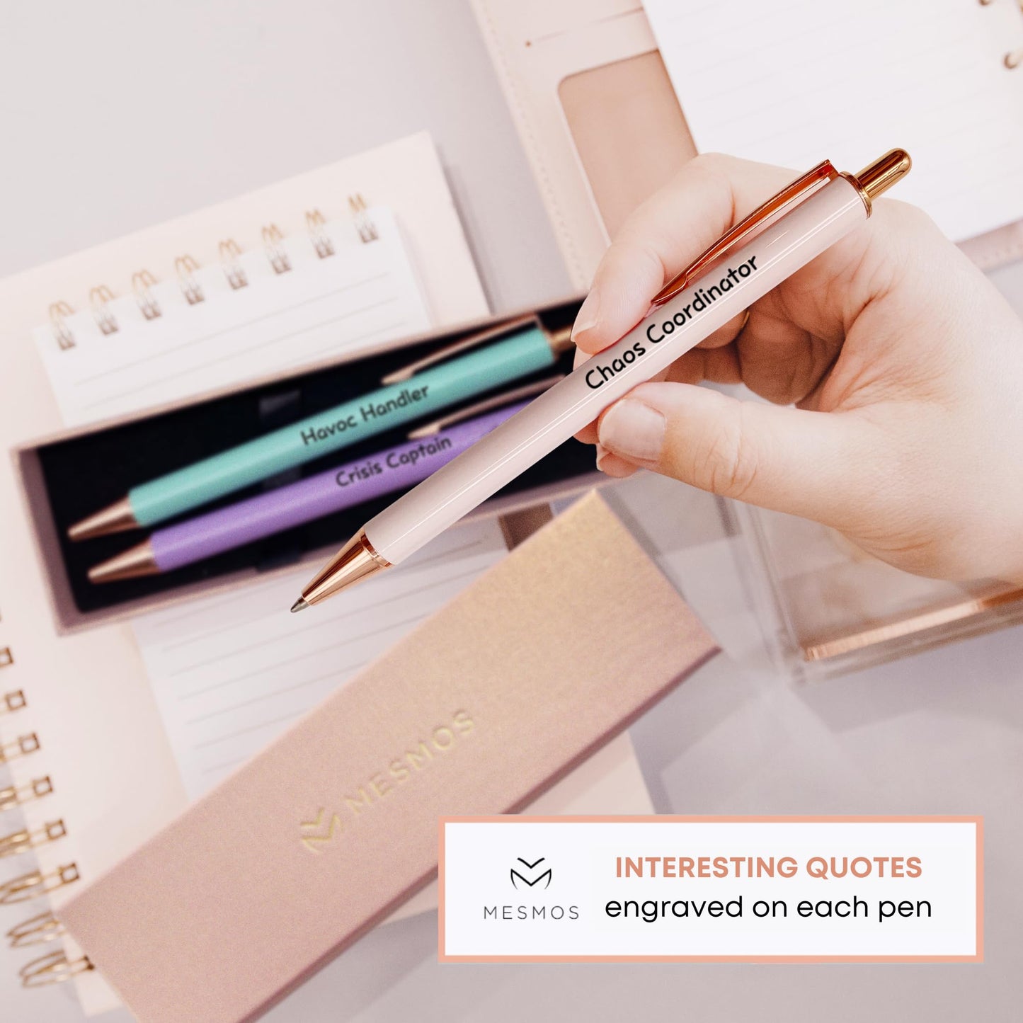 MESMOS Fancy Pen Set - Inspirational Gifts for Women, Office Motivational Writing Pens for Boss Lady, Unique Click Pens for Servers and Promotions