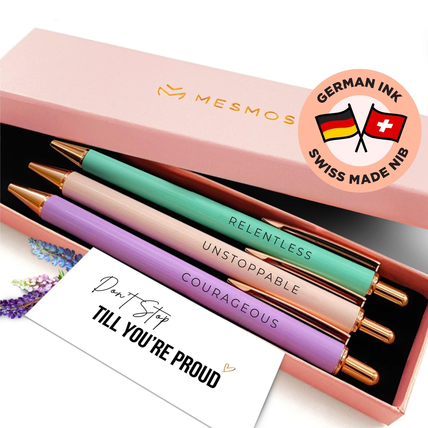 MESMOS Fancy Pen Set - Inspirational Gifts for Women, Office Motivational Writing Pens for Boss Lady, Unique Click Pens for Servers and Promotions