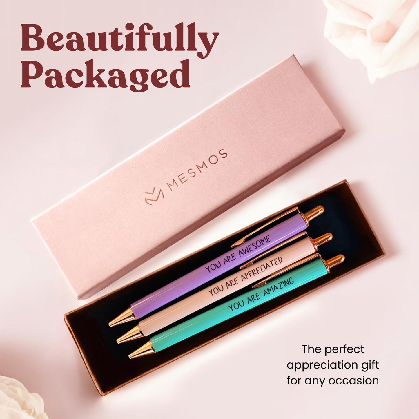 MESMOS Fancy Pen Set - Inspirational Gifts for Women, Office Motivational Writing Pens for Boss Lady, Unique Click Pens for Servers and Promotions