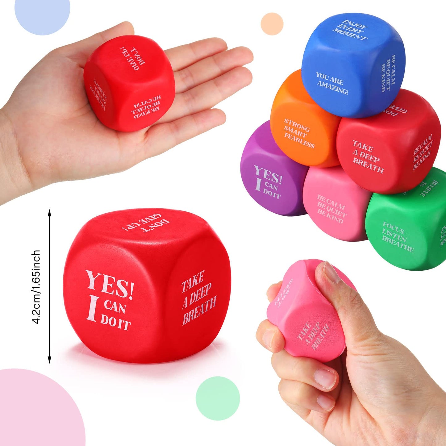 Jerify 30 Pcs Motivational Foam Cubes Stress Ball with Quotes, Square Dice Shaped Foam Stress Relief Toys for Fidget Kids Adults Classroom School Supplies Learning (Multi Colors)