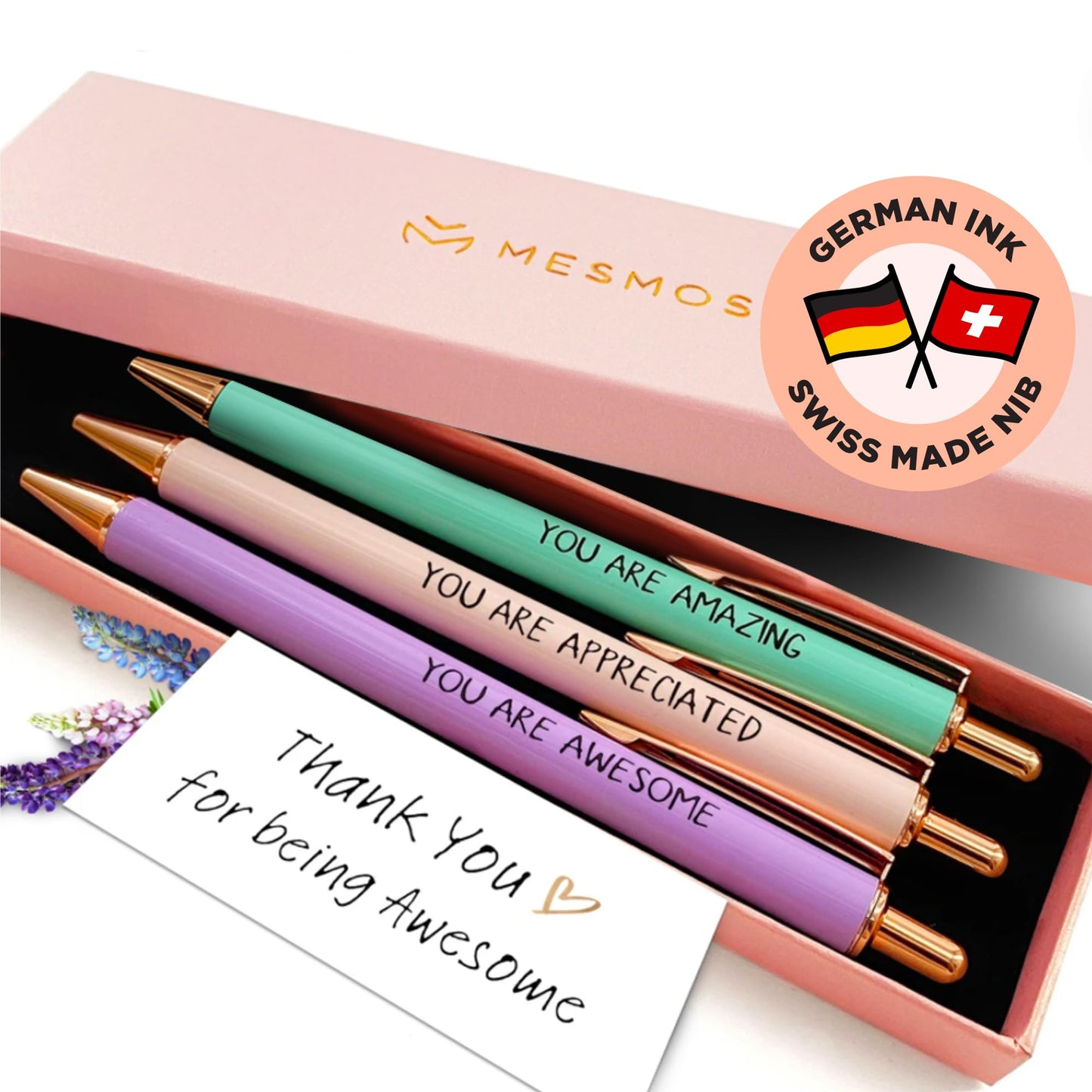 MESMOS Fancy Pen Set - Inspirational Gifts for Women, Office Motivational Writing Pens for Boss Lady, Unique Click Pens for Servers and Promotions