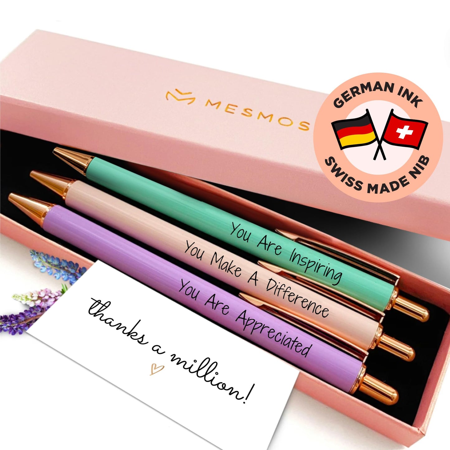 MESMOS Fancy Pen Set - Inspirational Gifts for Women, Office Motivational Writing Pens for Boss Lady, Unique Click Pens for Servers and Promotions