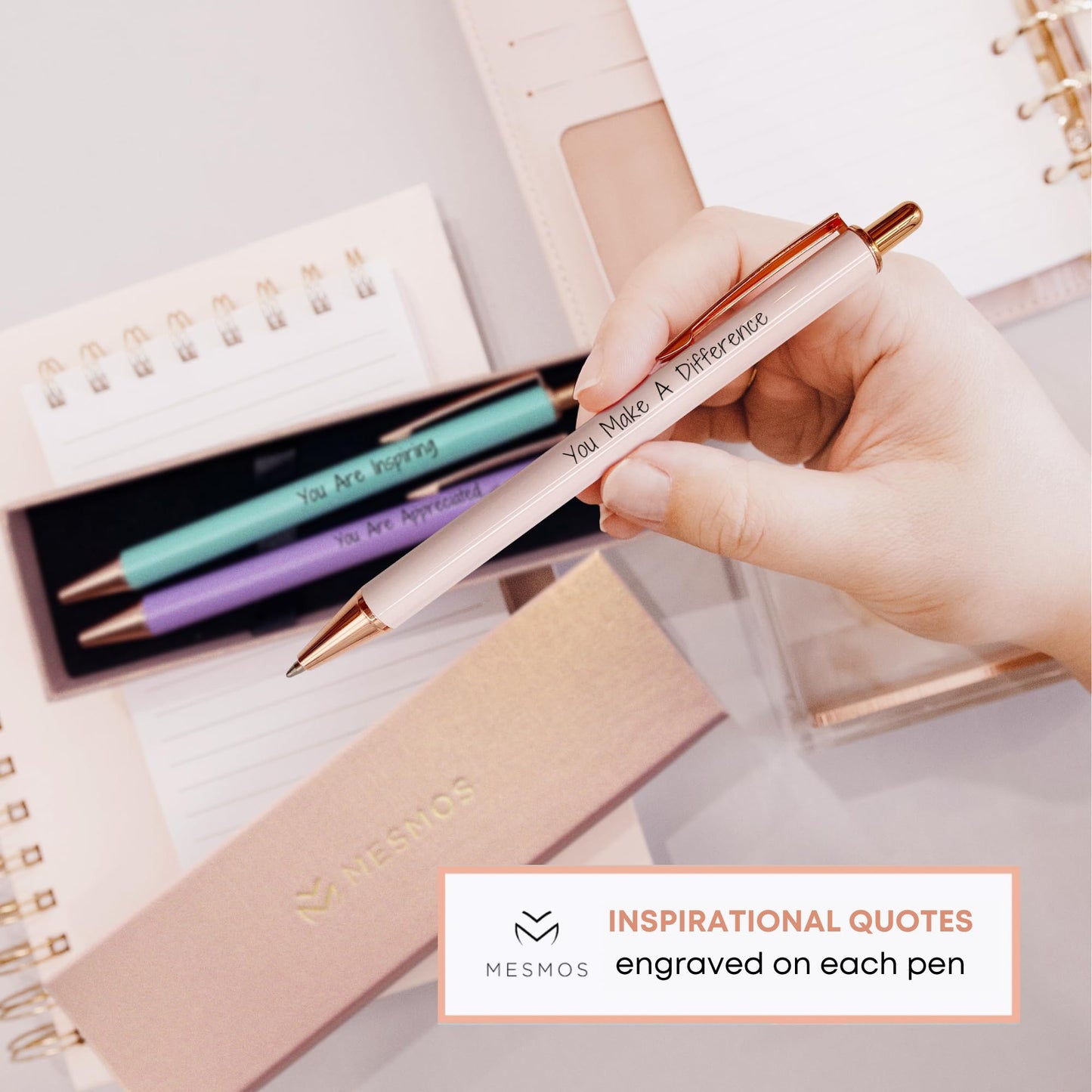 MESMOS Fancy Pen Set - Inspirational Gifts for Women, Office Motivational Writing Pens for Boss Lady, Unique Click Pens for Servers and Promotions