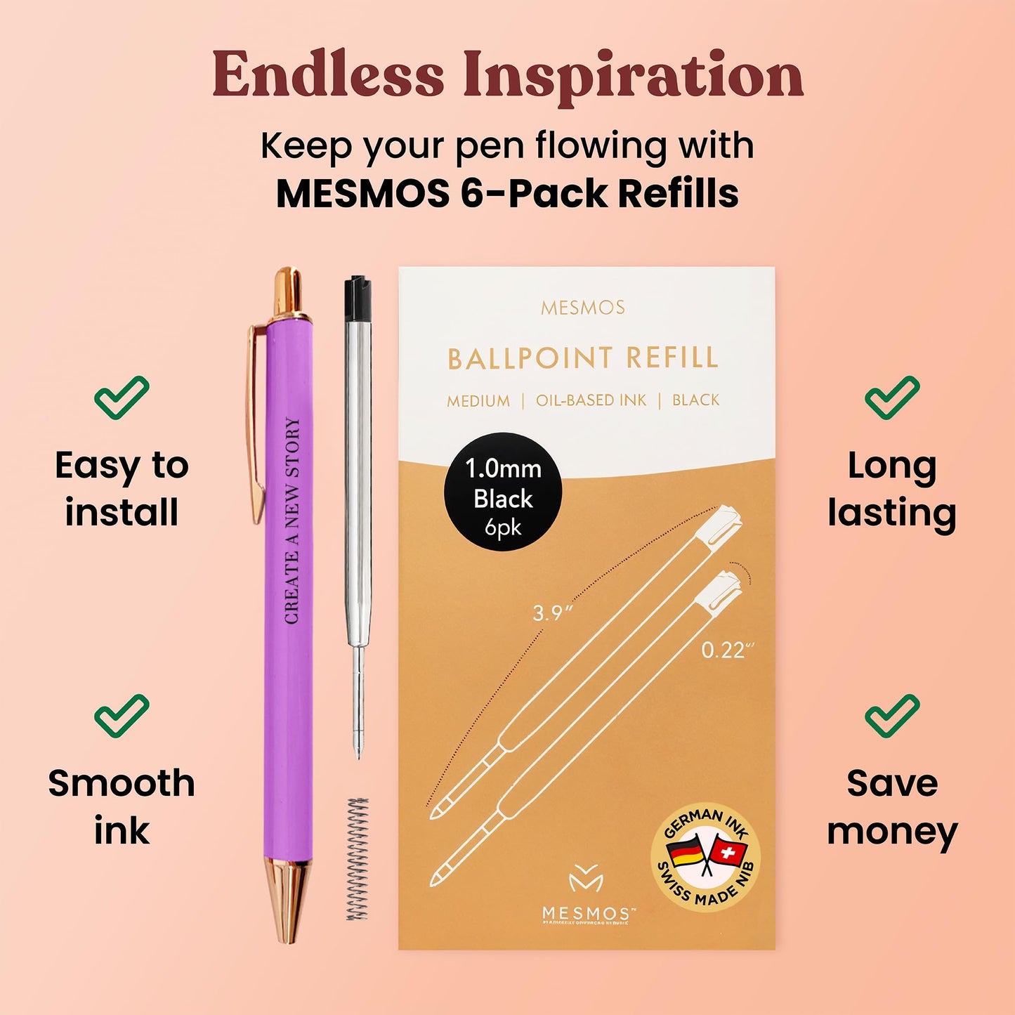 MESMOS Fancy Pen Set - Inspirational Gifts for Women, Office Motivational Writing Pens for Boss Lady, Unique Click Pens for Servers and Promotions