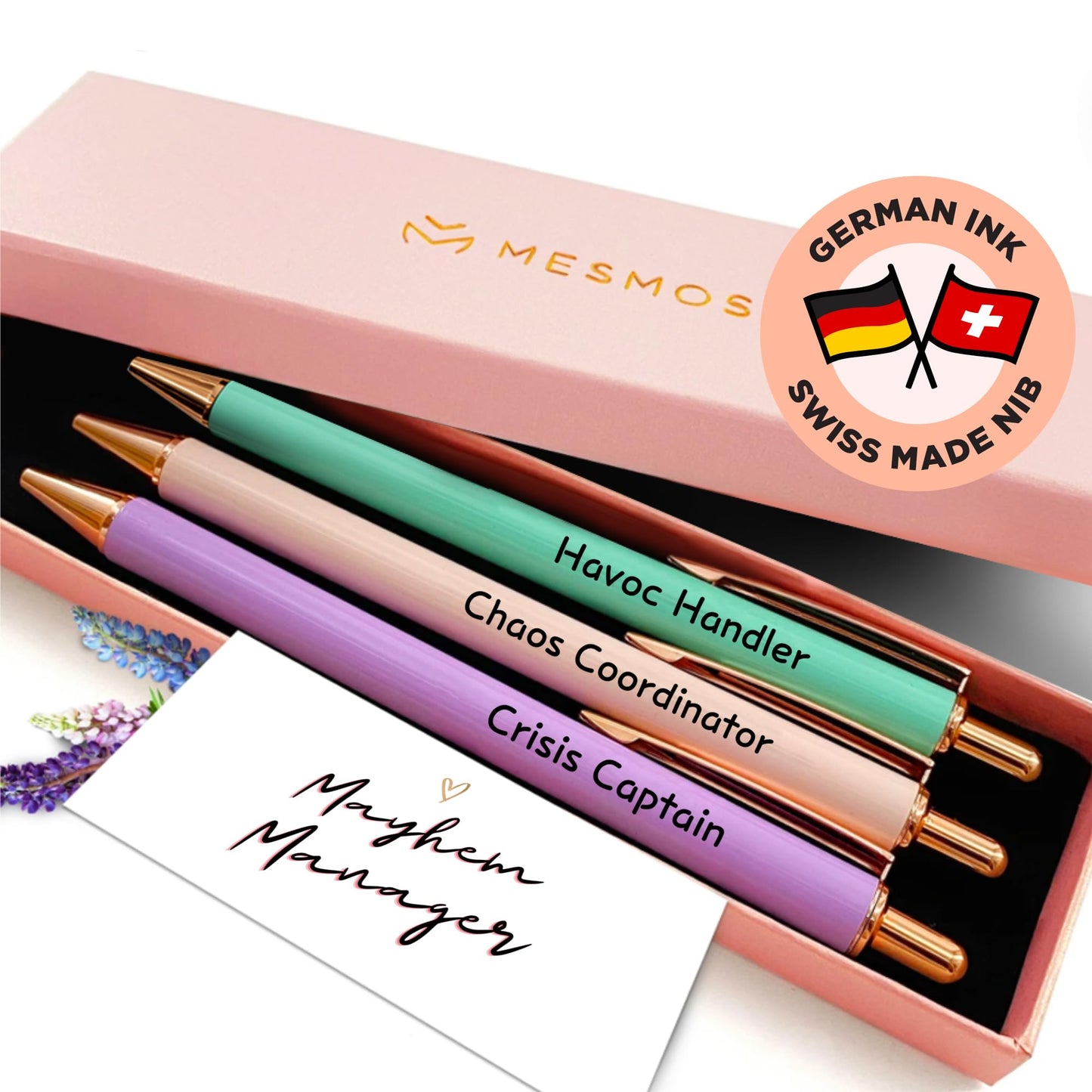 MESMOS Fancy Pen Set - Inspirational Gifts for Women, Office Motivational Writing Pens for Boss Lady, Unique Click Pens for Servers and Promotions