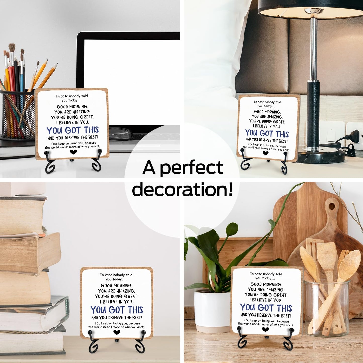 Inspirational Wooden Table Signs, 4 x 4 x 0.2 Inch Desk Decor Wood Plaque With Stand, I believe in you, you got this, Unique Gift Idea for Women Men Family School Teen Friend Coworker Home Office-11