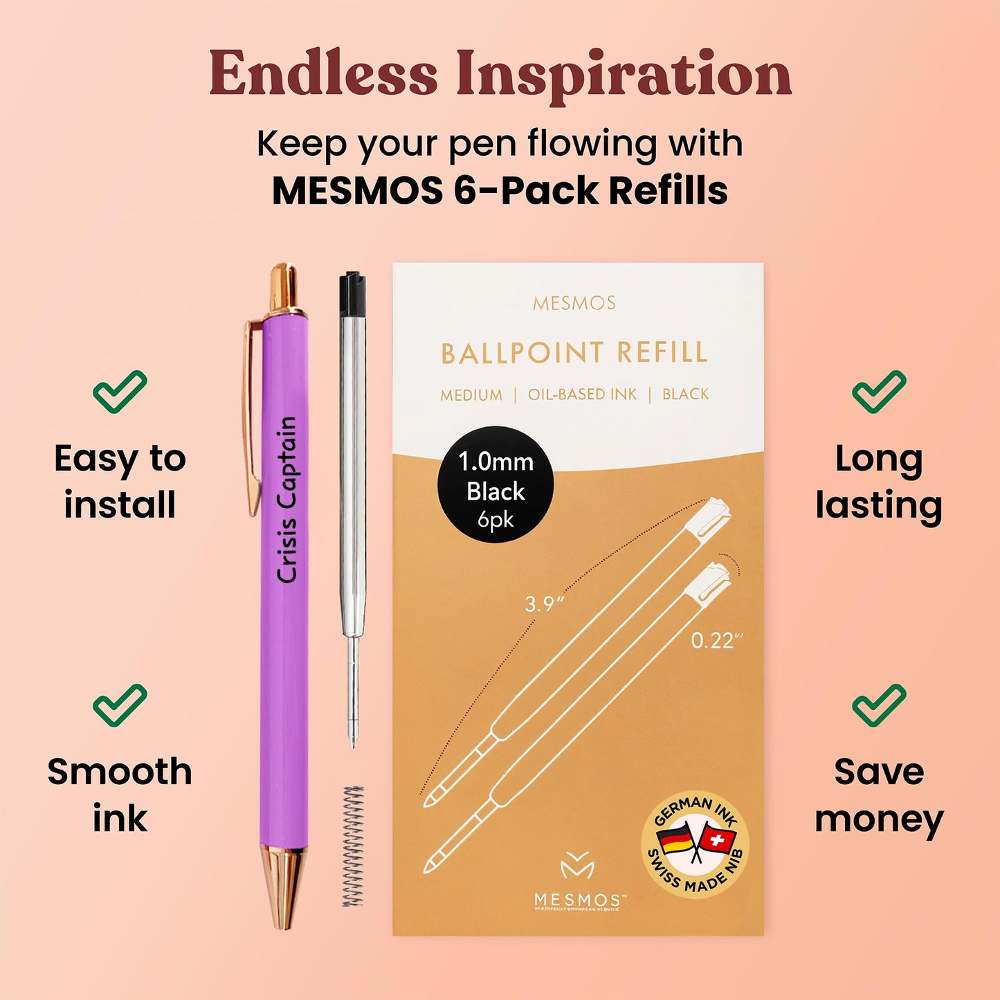 MESMOS Fancy Pen Set - Inspirational Gifts for Women, Office Motivational Writing Pens for Boss Lady, Unique Click Pens for Servers and Promotions