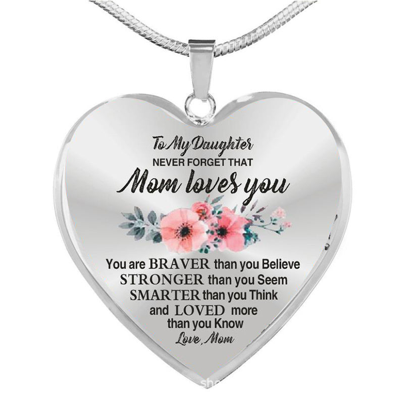 To My Daughter Son Love Mom Dad Flower Heart Pendant Inspirational Necklace