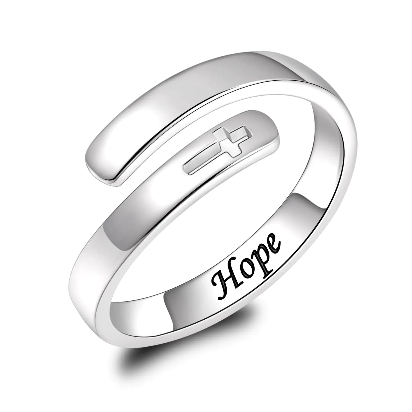 BEILIN Sterling Silver Hope Rings Adjustable Christian Ring Jesus Cross Jewelry Wedding Faith Gifts for Women