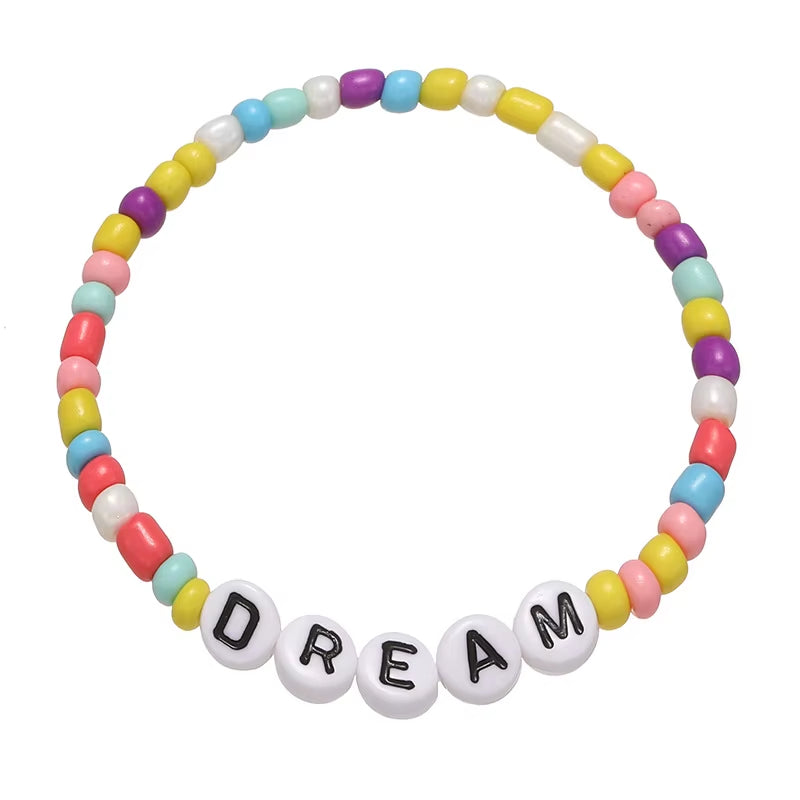 2023 New Cute Children Letter Beaded Bracelet Colorful Letters Positive Energy English Words Candy Color Charm Bracelet DIY Gift