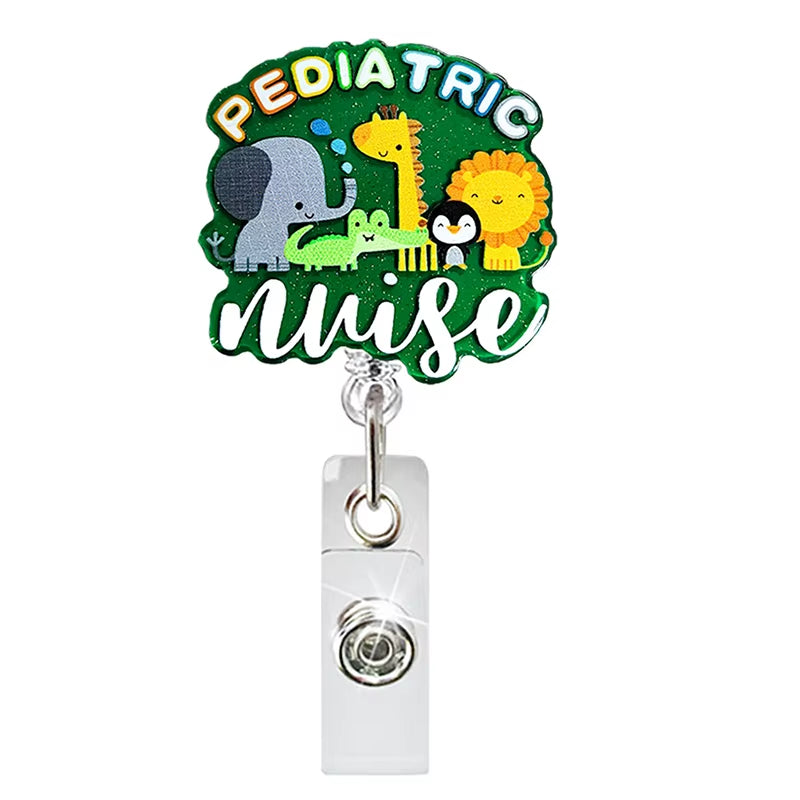 Glitter Acrylic Cute Animals Badge Reel Retractable ID Badge Holder with 360 Rotating Alligator Clip Nurse Name Holder