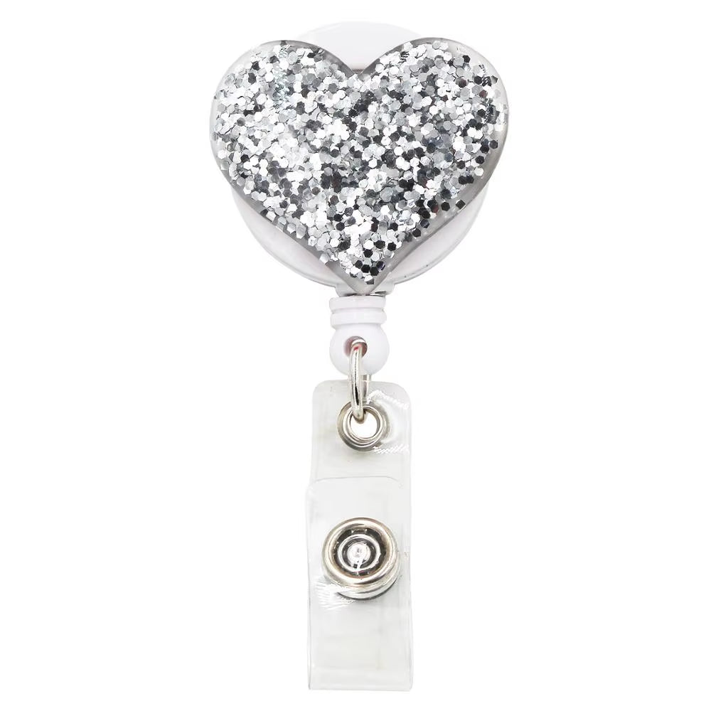 Bling Love Heart Retractable Badge Holder Badge Clips for Nurse ID Badge Reel with Alligator Clip