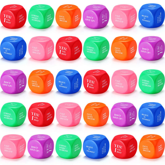 Jerify 30 Pcs Motivational Foam Cubes Stress Ball with Quotes, Square Dice Shaped Foam Stress Relief Toys for Fidget Kids Adults Classroom School Supplies Learning (Multi Colors)