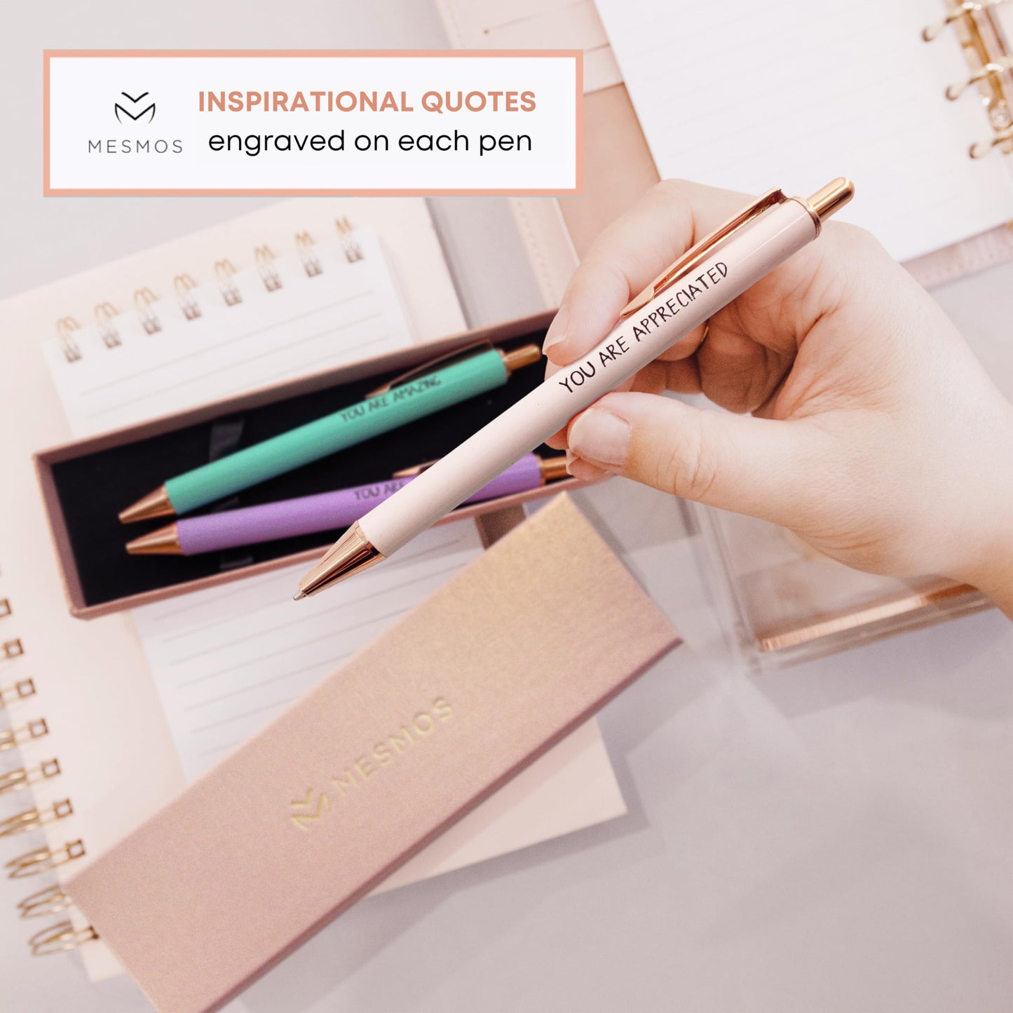 MESMOS Fancy Pen Set - Inspirational Gifts for Women, Office Motivational Writing Pens for Boss Lady, Unique Click Pens for Servers and Promotions