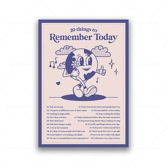 20 Things to Remember Today Canvas Painting Cartoon Positive Motivational Quotes Poster Retro Print Living Room Home Wall Decor