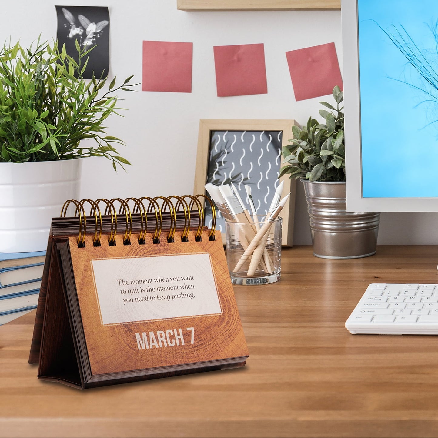 Excello Global Products Motivational & Inspirational Perpetual Daily Flip Calendar with Self-Standing Easel