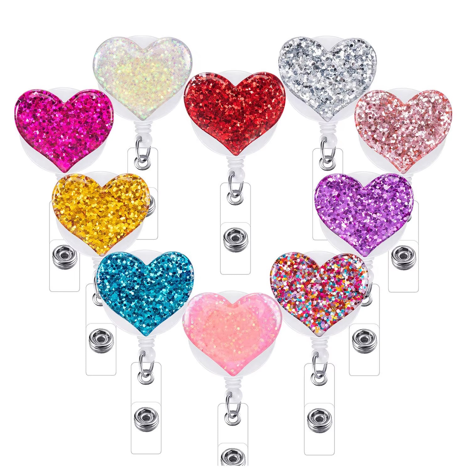 Bling Love Heart Retractable Badge Holder Badge Clips for Nurse ID Badge Reel with Alligator Clip